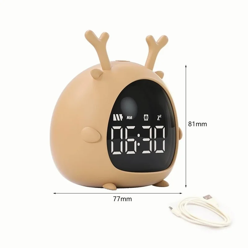 

Alarm Clock Kids Elf Led Digital Mirror Alarm Wake Up Temperature Snooze Timer Clock for Bedroom/Table/Desk Cartoon Charging