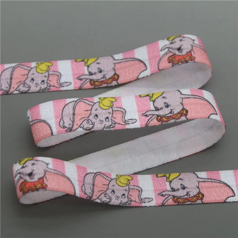 DHK 5/8'' 5yards elephant printed Fold Elastic FOE stretch ribbon hairbow headwear headband DIY OEM E1724