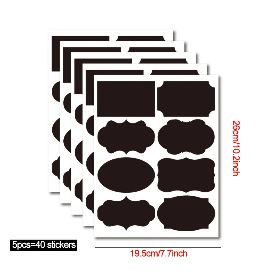 Colorful Chalkboard Labels Stickers with Round Rectangle Heart Shape