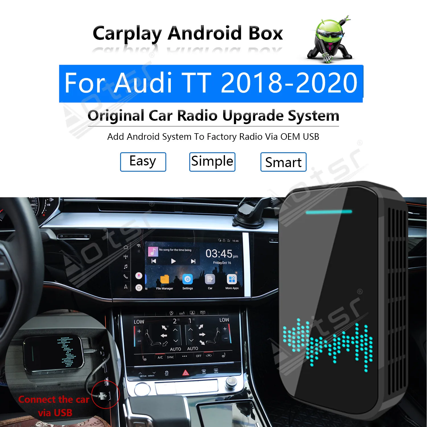 

For Audi TT 2018-2020 Car Multimedia Player Radio Upgrade Carplay Android Apple Wireless CP Box Activator Navigation Mirror Link