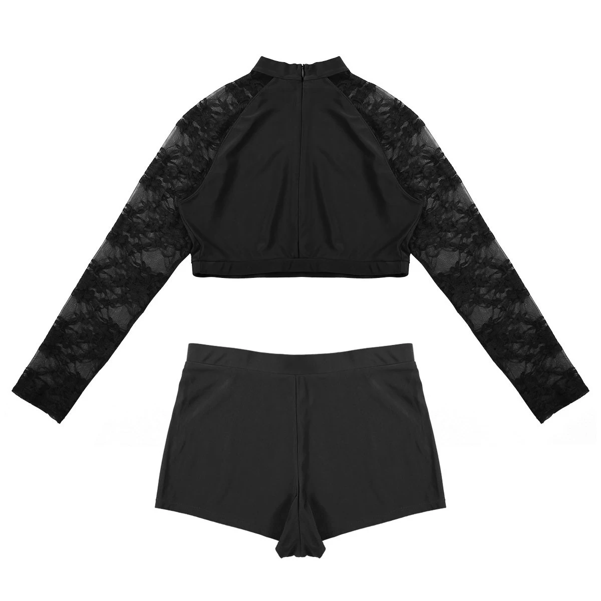Женская танцевальная одежда из двух предметов кружевной короткий топ с круглым