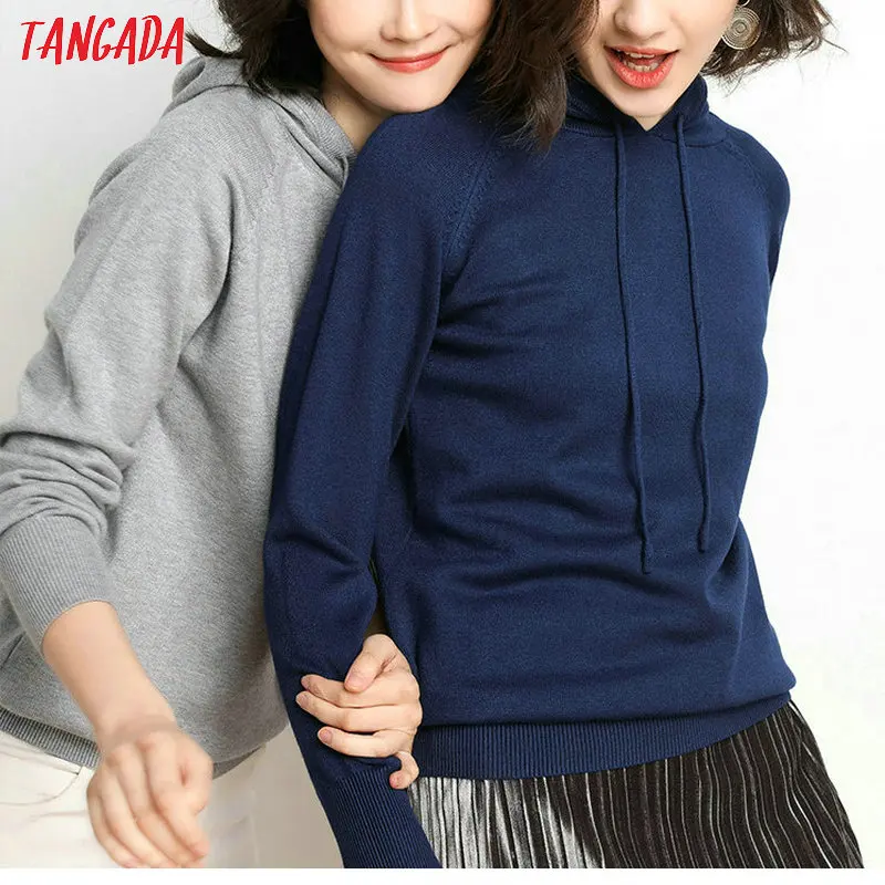 Tangada вязаная толстовка с капюшоном свитер с капюшоном джемпер с капюшоном теплый свитер теплый свитшот теплая толстовка вязаная толстовка с капюшоном желтая толстовка белая толстовка худи AQJ01