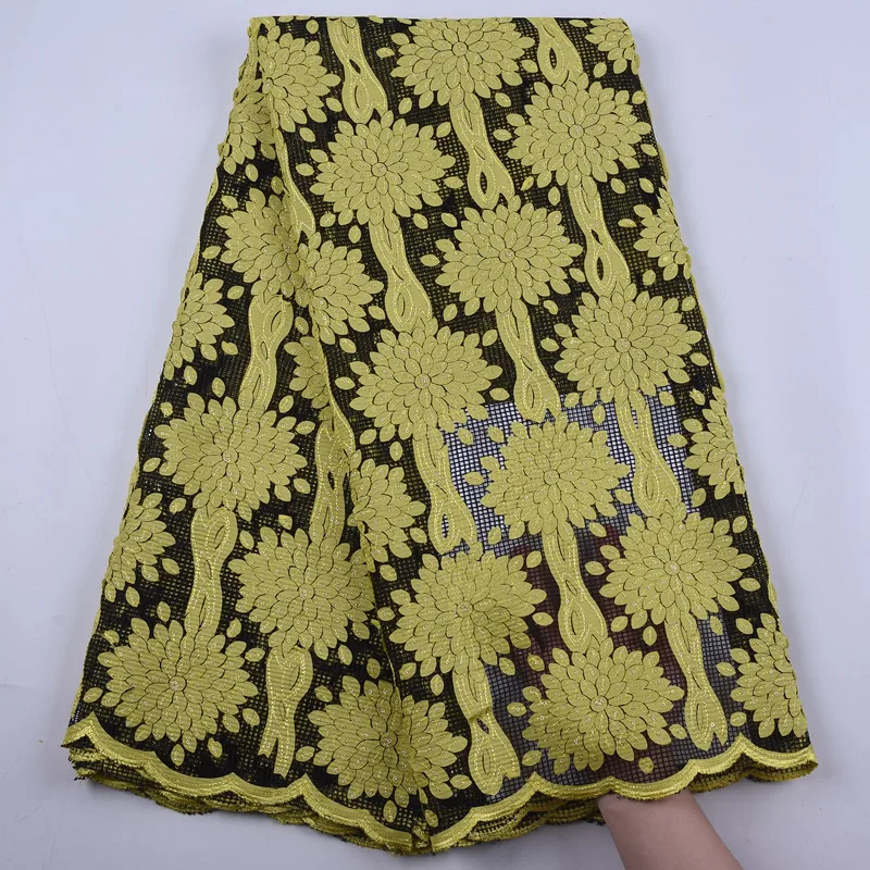 Чистый белый Африканский сетчатый кружевной ткани с блестками вышивка