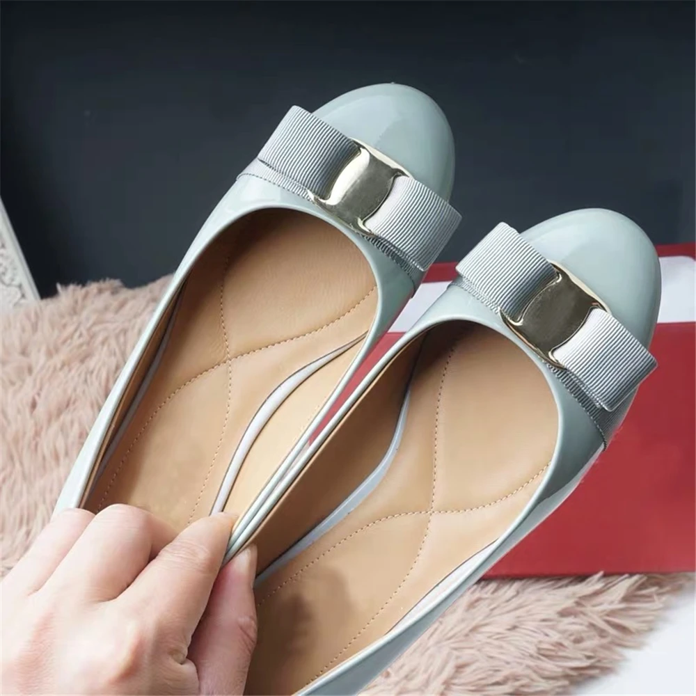 Light blue Flats Junetxin/Женская обувь наивысшего качества обувь ручной работы из натуральной кожи на каблуке г., Классическая Брендовая обувь с круглым носком - Цвет: Light blue Flats