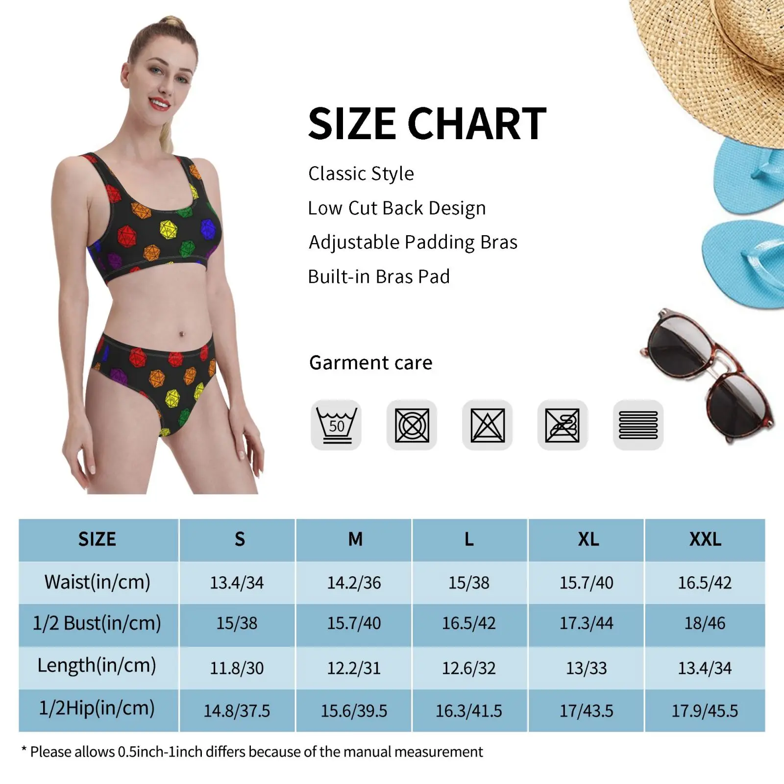 

Rainbow Dice Pattern Dark Swimsuit one piece Bikini Padded Dice D20 Rainbow Pride Dnd Rpg Role Playing