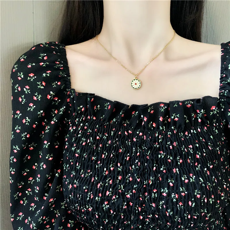 Женская цепочка с ромашками красная подвеской под свитер на ощупь 2020|Цепочки| |