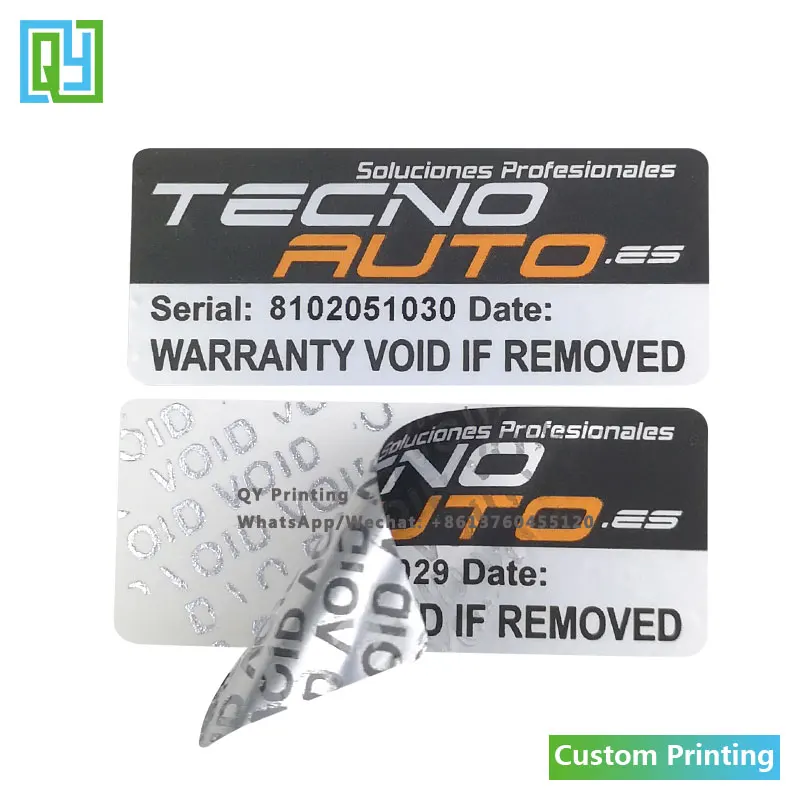 1000pcs 25x60mm Custom Print Logo Brand Stickers Silver VOID Warranty Roll Customized Serial Number Tamper Evident Labels
