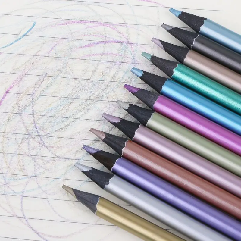 

12Pcs Metallic Non-Toxic Colored Drawing Pencils 12 Color Drawing Sketching Pencil Dropship