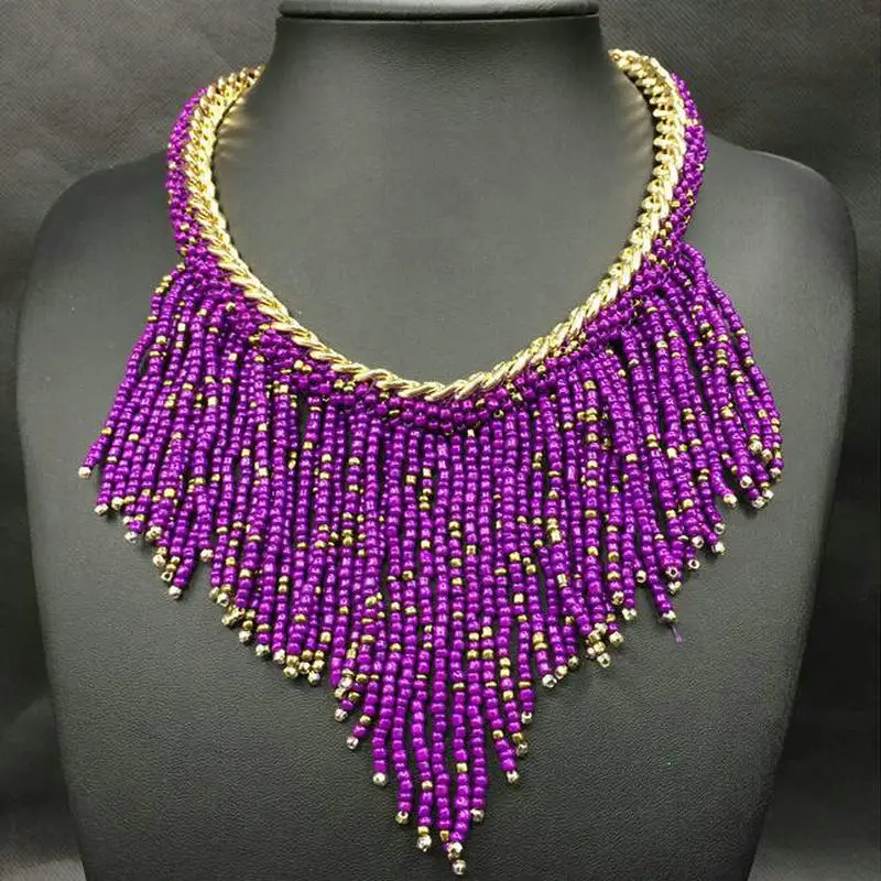 Богемное многослойное яркое массивное ожерелье из бисера модное пляжное ручной