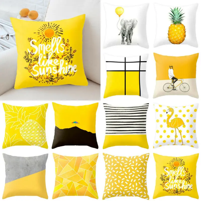 Fashioin Yellow Pillow Case Family Casual Geometric Square Cushion Cover Throw Home Sofa Decor | Дом и сад