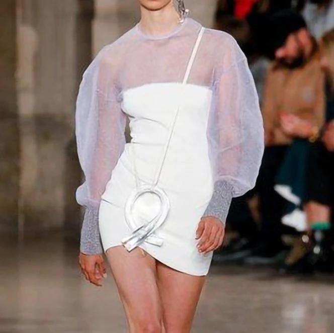 Прозрачное Сетчатое платье с длинными рукавами круглый вырез бандаж на спине