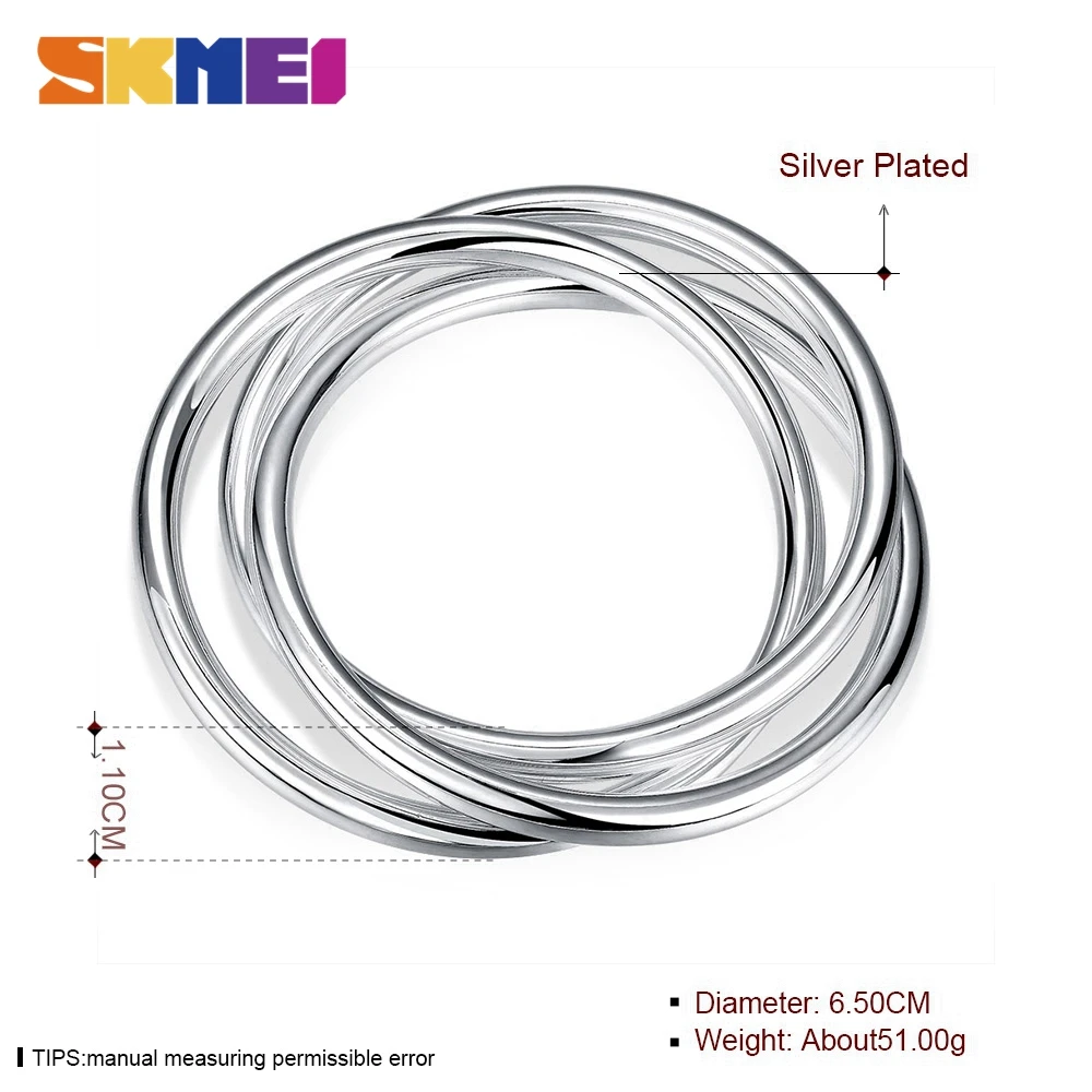 

SKMEI 925 sterling silver Men's Three Loops Bracelet Fashion Silver Bracelet Round Design Jewelry Wholesaler B047