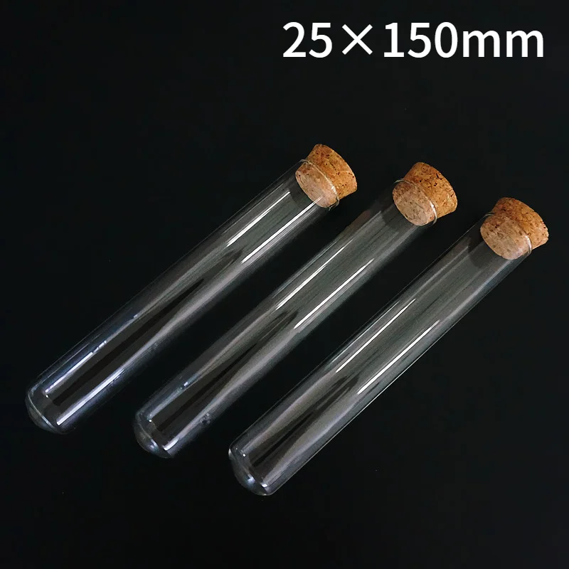 

24pcs/lot Lab 25x150mm Clear Glass Round Bottom Test Tubes With Cork Stopper For Kinds Of Labs/Schools Glassware