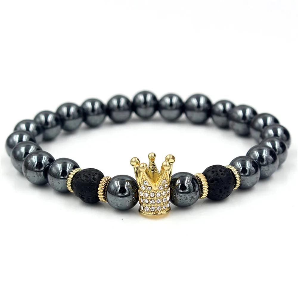 Мужская Корона из вулканического камня с бусинами браслет головой льва голова