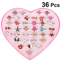 36pcs cartoon rings alloy colorful lovely adjustable party jewelry gifts party favors toys for children kids girls finger rings
