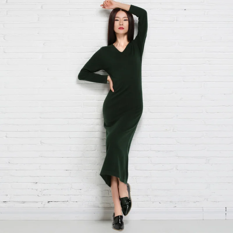 Длинная трикотажная юбка-свитер ALKMENE модная облегающая с v-образным вырезом