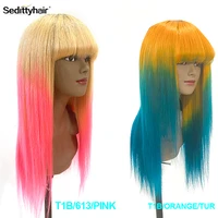 sedittyhair straight pink color human hair wigs with bangs fringe wig blue human hair wigs cheap brazilian remy ombre blue wig