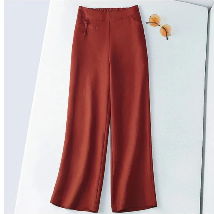 Literary loose solid color cotton linen disc buckle elastic waist straight pants trousers women casual pants 2021 summer new