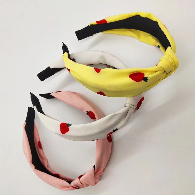 

Free shipping Spring and summer Strawberry knot women hairbands girl's headbands ins wide lady's headwear hair accessories