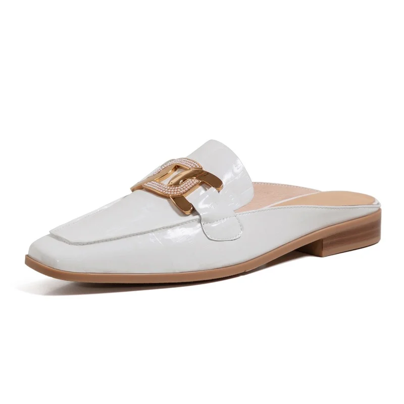 

Ladies and Ladies Series Full-leather Lazy Half-support Slippers 2021 Summer New Sheepskin Low-heeled Baotou Sandals