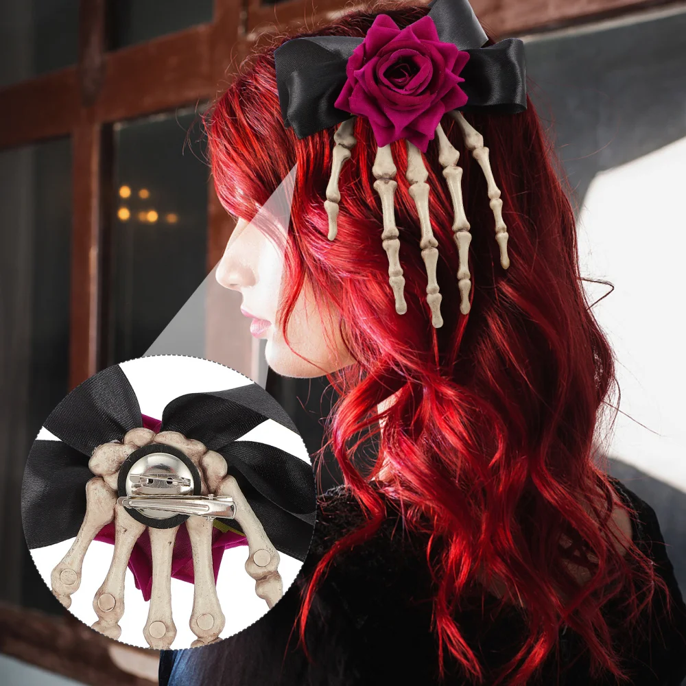 

1pc Skeleton Hand Hair Accessories With Rose Flower Hair Clip Headwear