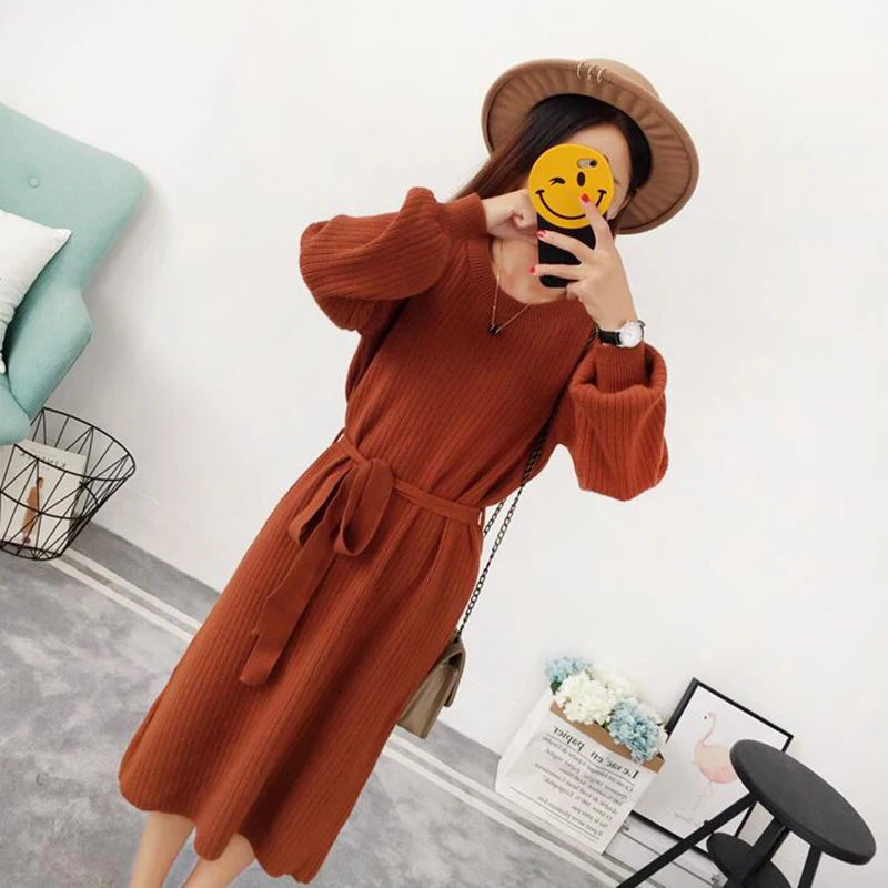 Осеннее платье-свитер EORUTCIZ женское приталенное трикотажное базовое платье с