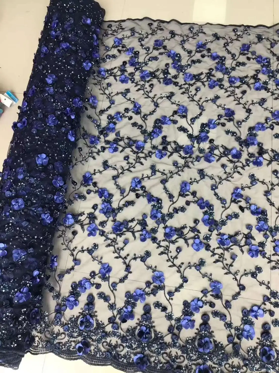 Высокое качество вышитое бисером стразы Высококачественная французская сетка