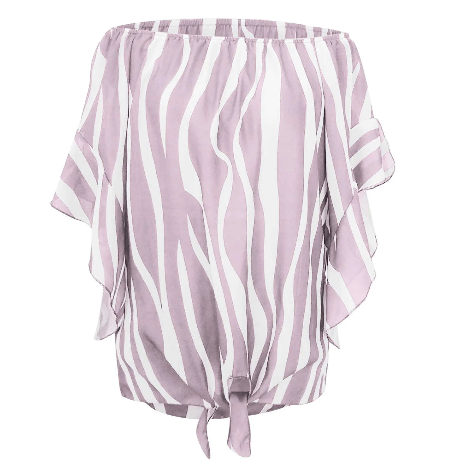 Женская шифоновая блузка в полоску с коротким рукавом и открытыми плечами |