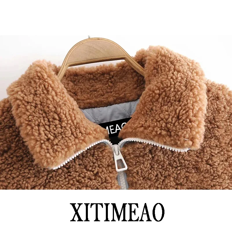 

ZA 2020 Winter Thicken Warm Lambskin Jacket Coat Women Casual Fashion Lamb Faux Fur Overcoat Fluffy Cozy Loose Outerwear Female