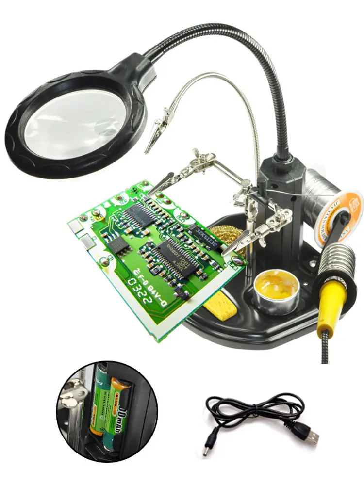 Помощь руки с лупой LED лупа лампа сварочный свет пайка стенд складной безрукавный зажим.