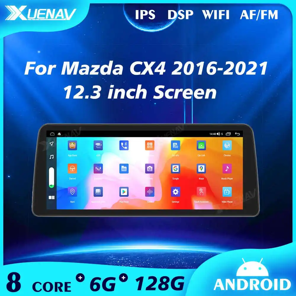 

Автомобильный радиоприемник 12,3 дюйма для Mazda CX4 2016 2017 2018 2019 2021GPS навигация автомобильный мультимедийный плеер головное устройство 2 din