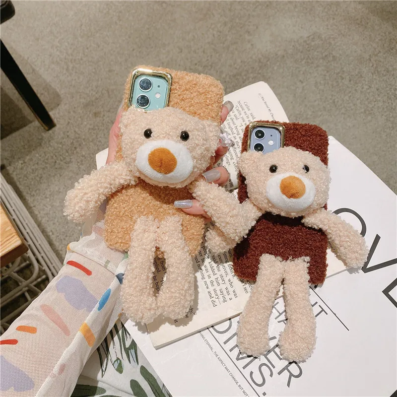 Милый плюшевый мультяшный чехол для телефона iPhone 11 Pro Max SE 2020 Чехлы 3D пушистый