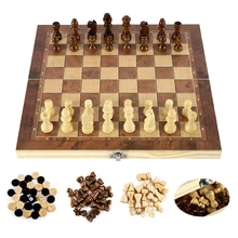 3 IN 1 Wooden International Chess Set Wooden Chess Board Games Checkers Puzzle Game Engaged Birthday Gift for Kids