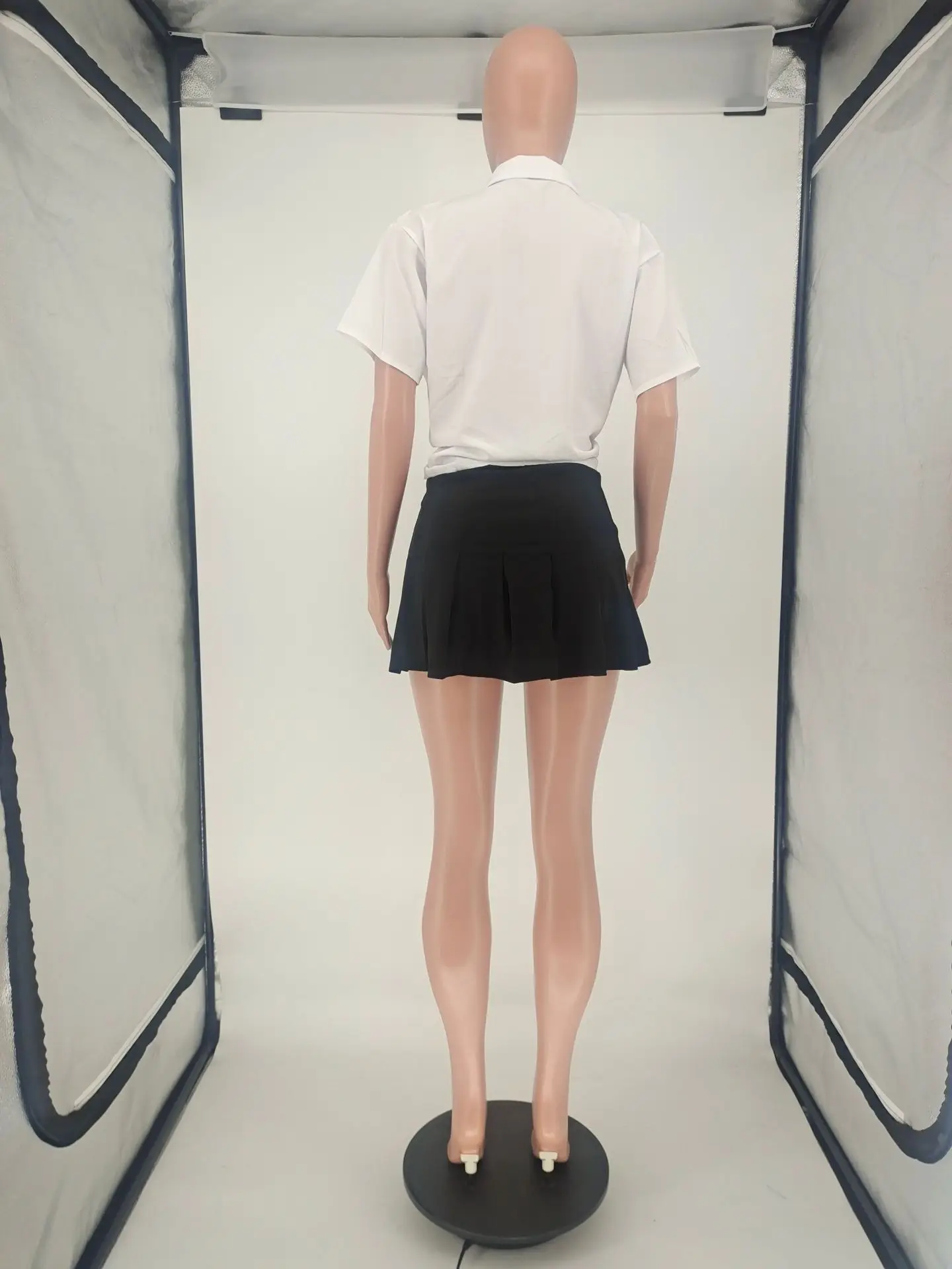 

A&BHelenss Summer 2021 Fashion Sexy Female Skirts Suit White Short Sleeved Tops + Black Pleated Mini Skirt Two Piece Set Women
