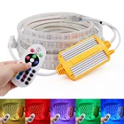 Светодиодная лента 220 в 240 В RGB 5050 120 светодиодовм, водонепроницаемая лента, s-образный шнур с дистанционным управлением, уличная гибкая лента, светодиодсветильник та