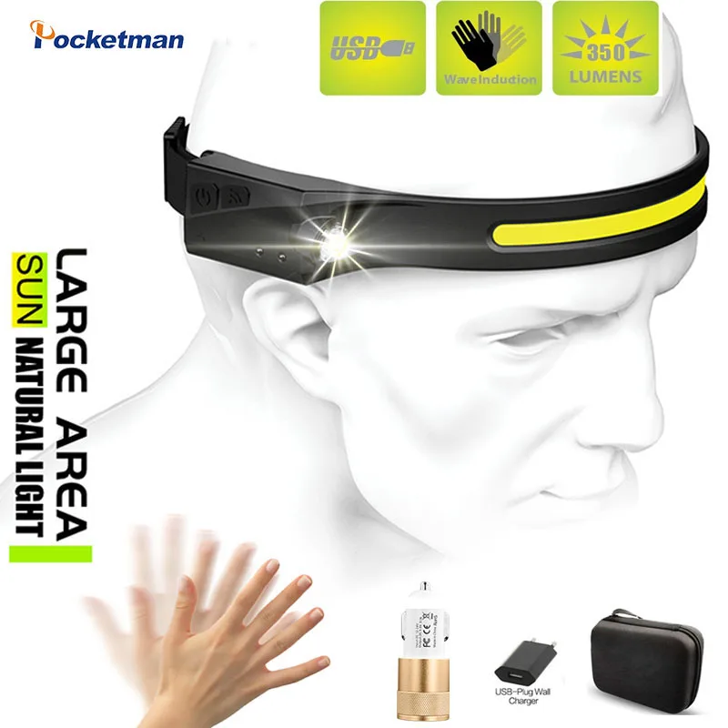 

50000LM Sensor Headlight COB LED Headlamp with Built-in Battery Flashlight USB Rechargeable Lantern 5 Lighting Modes Work Torch