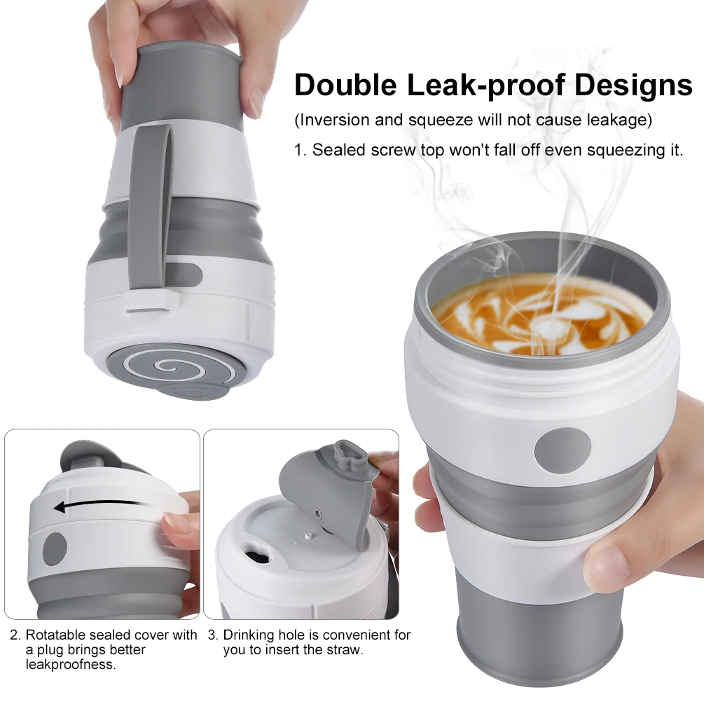 450 мл силиконовая складная чашка кофейная кружка для путешествий с герметичной
