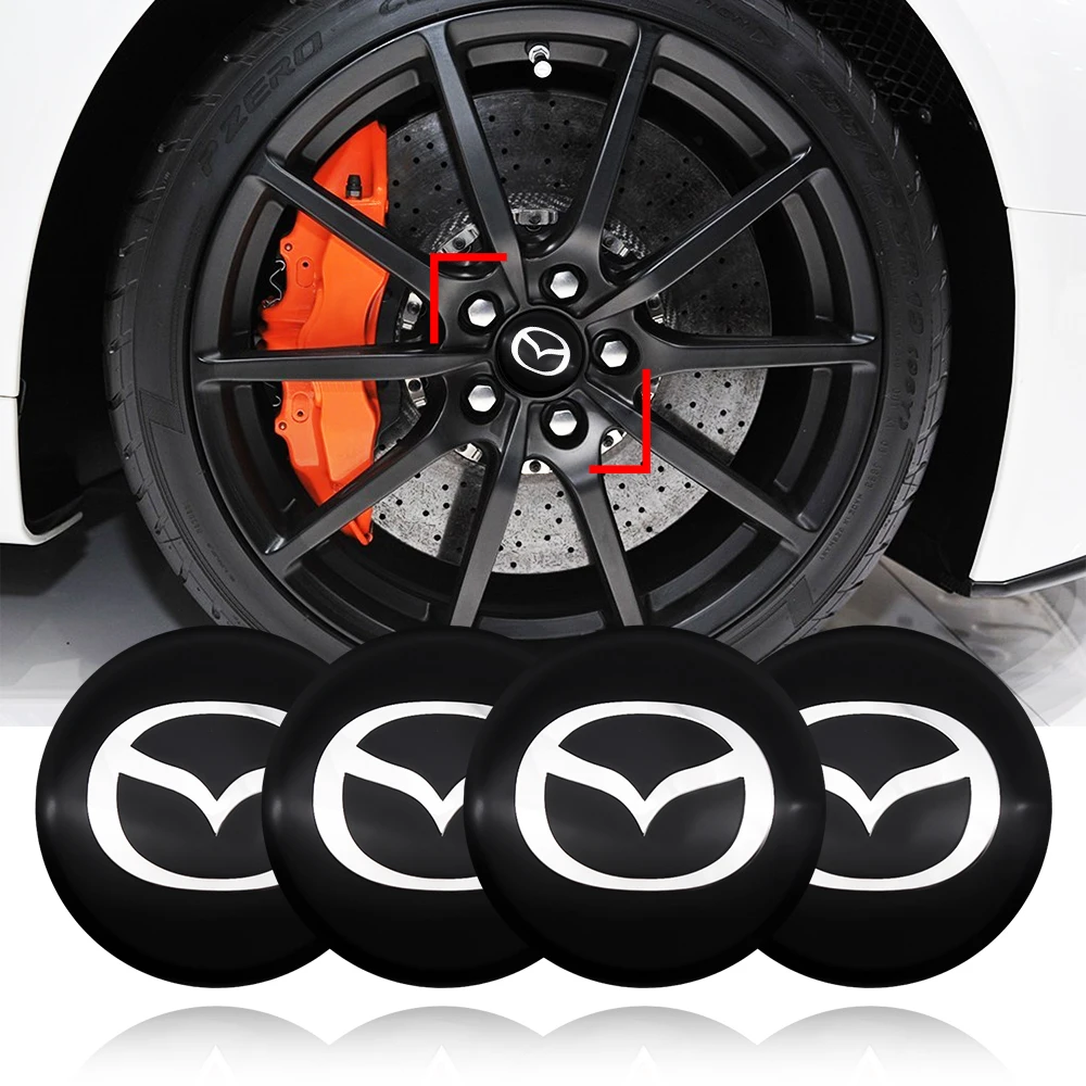 

4pcs Car Wheel Center Hub Caps Stickers Car Wheel Rim Hubcap Badge Covers Stickers for Mazda 2 3 6 MX-5 MX-30 Auto Accessories