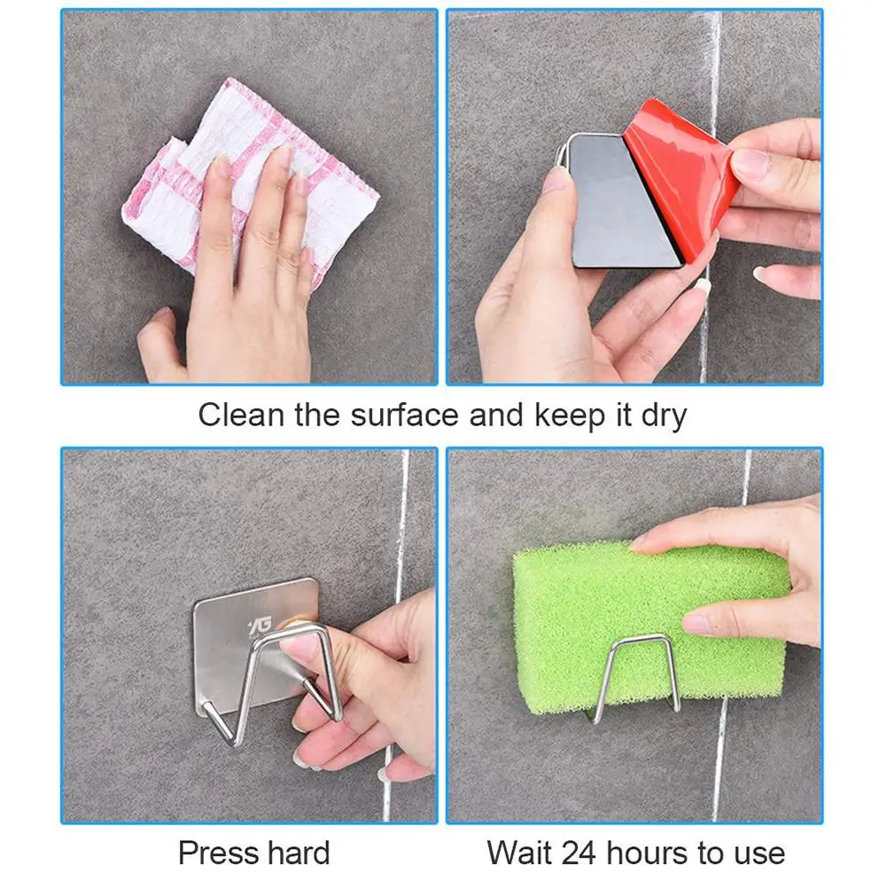 

304 Stainless Steel Sponges Holder Self Adhesive Sink Sponges Drain Drying Rack Kitchen Sink Accessories Organizer Kitchen Tool