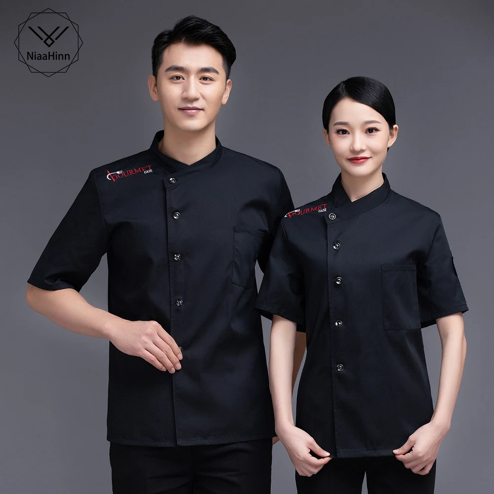 

Униформа Foodie для шеф-повара отеля, однобортная рабочая одежда для кухни, пекарни, парикмахерской, пиджак унисекс с коротким рукавом
