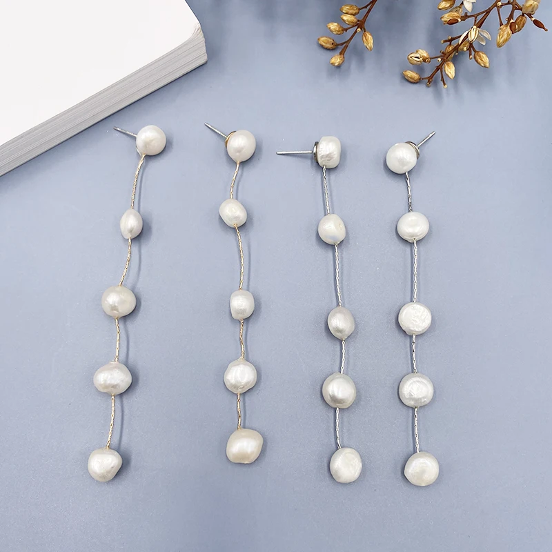 

LOVOACC Genuine Natural Frashwater Pearl Earrings for Women Gold Silver Long Chain Thread Tassel Earrings Wedding Bridal Jewelry