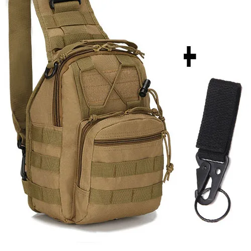 Khaki and key chain Походная сумка для альпинизма, военный походный рюкзак, тактическая сумка, походная сумка, охотничий рюкзак 600D - Цвет: Khaki and key chain