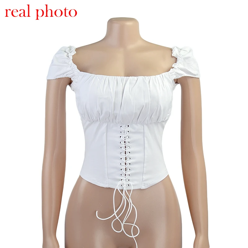 

YICIYA Off Shoulder Fashion Lace Up Shirts Blouse Blouse Women White Crop Tops Blouses T-shirt Casual Party Christmas Shirt