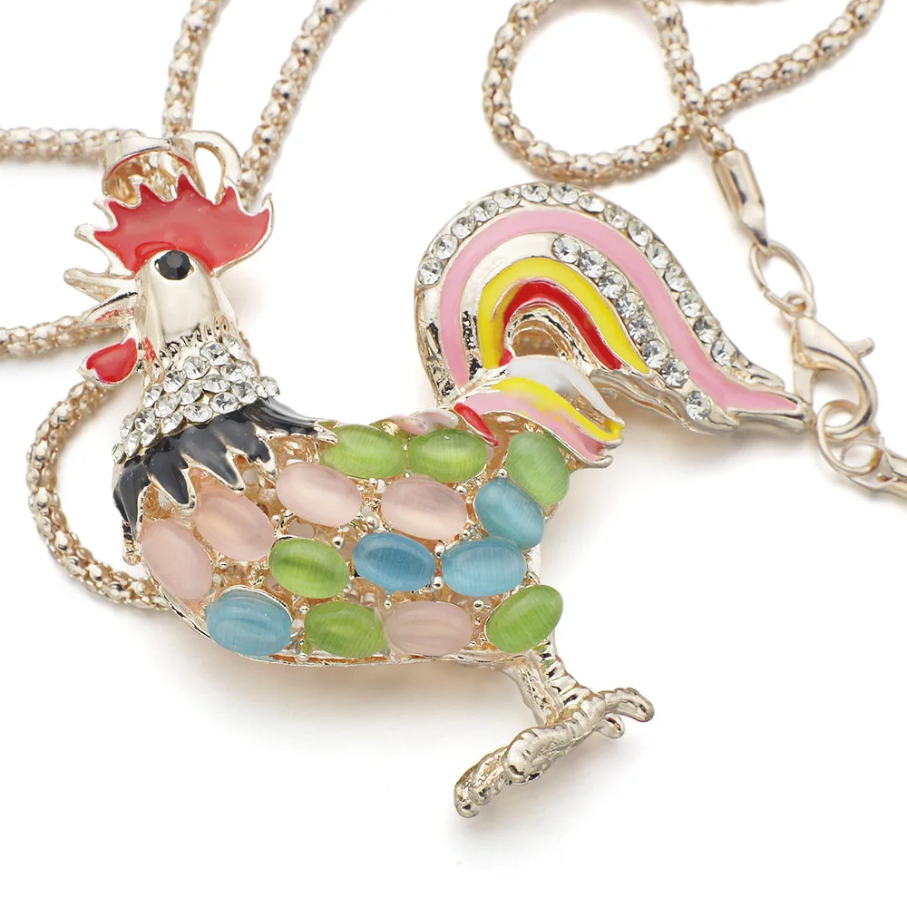 Разноцветные ожерелья Петух колье с кулоном изображением курицы хрустальные