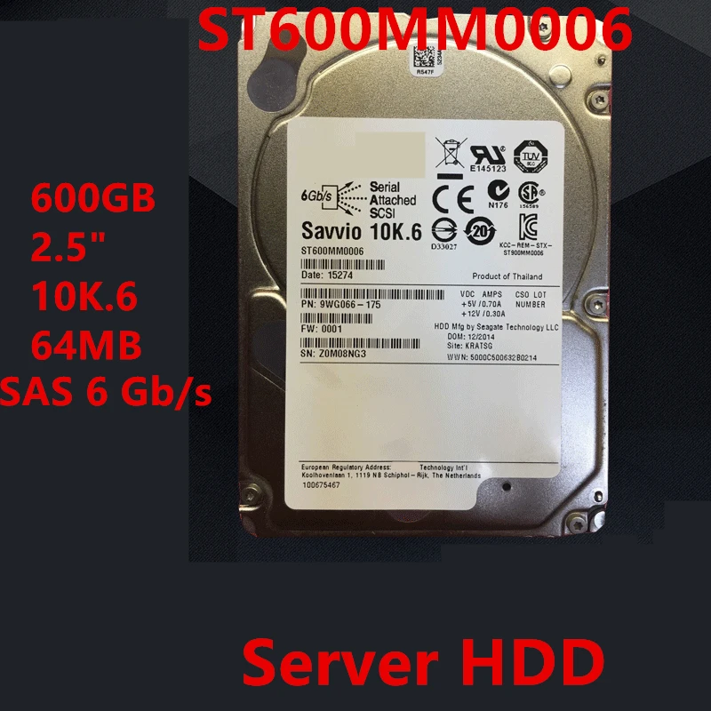 

New Original HDD For Seagate 600GB 2.5" 10K.6 SAS 6 Gb/s 64MB 10000RPM For Internal Hard Disk For Server HDD For ST600MM0006