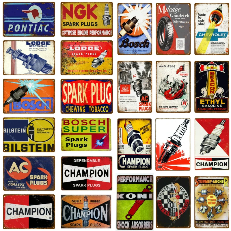 Табличка с свечами зажигания переменного тока винтажные металлические жестяные