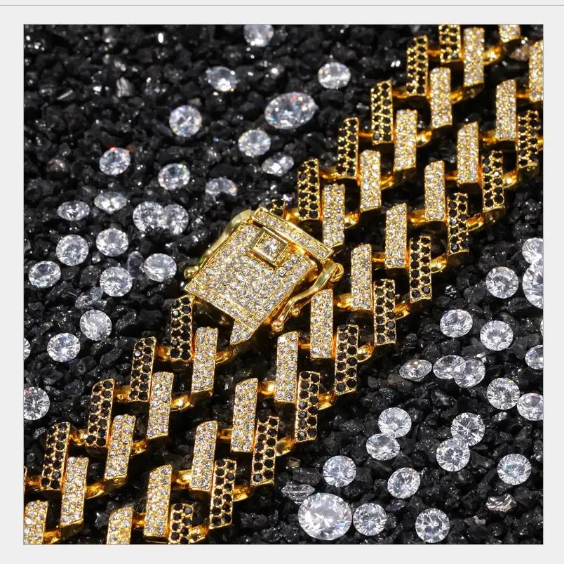 Лидер продаж кубинская цепь в стиле хип-хоп 15 мм золотая полоса с фианитом