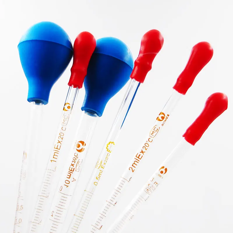 0.5-10mL Graduated Glass Pipette with Rubber Bulb Lab Pasteur Pipet with Cap Laboratory Measuring Pipette