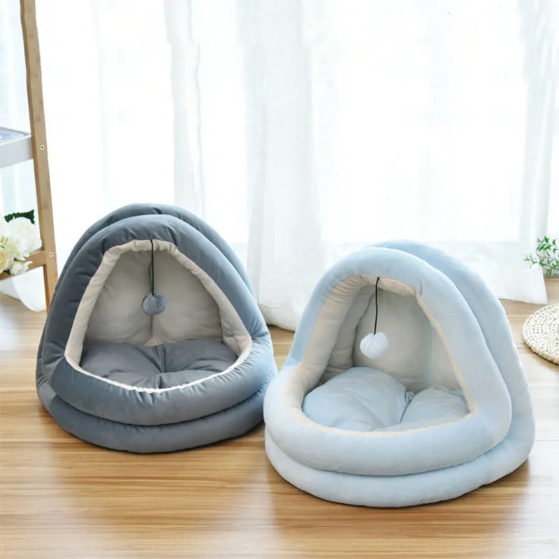 

Winter Warm Pet Cat Nest Bed For Small Dog Cat House Villa Enclosed Kennel Cozy Kitten Lounger Cushion Washable Cave Cats Beds