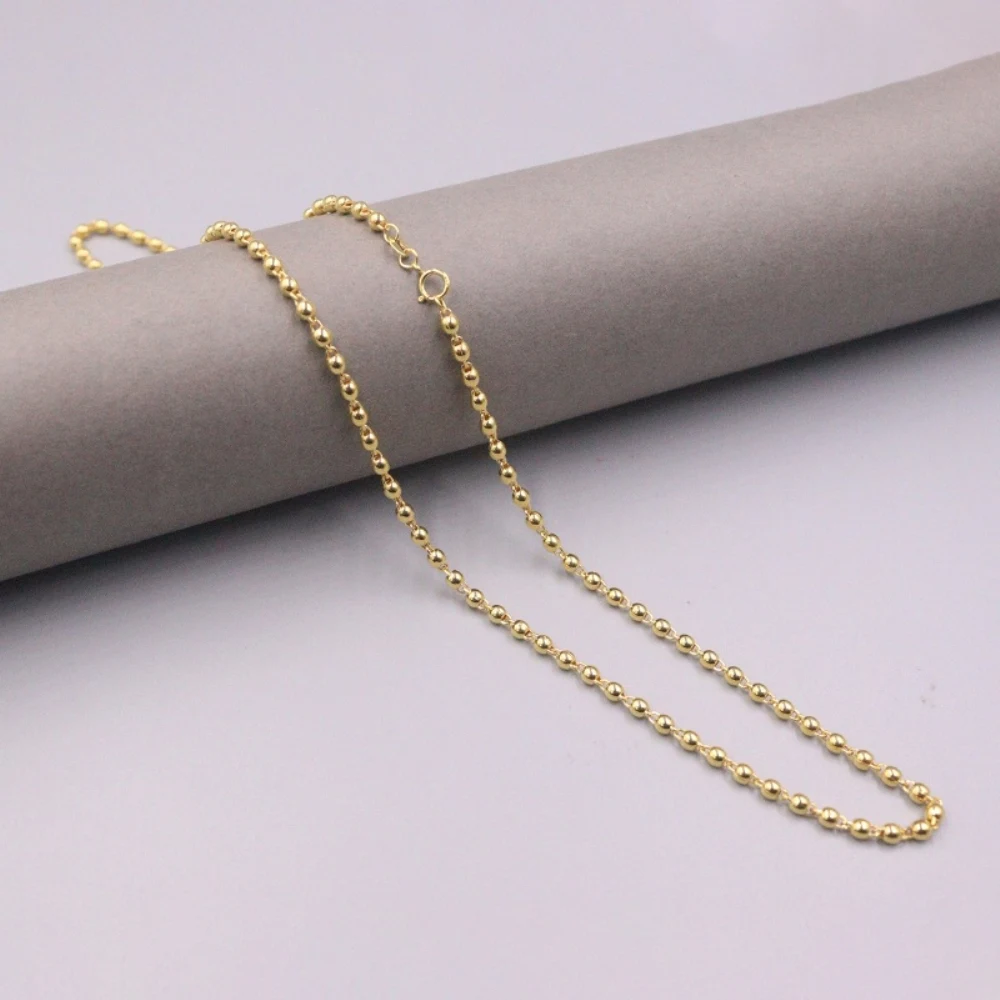 

AU750 Pure 18K Yellow Gold Necklace 3mm Smooth Glossy Beads Link Chain Necklace 7.9g/ 19.7inch For Men Women Gift